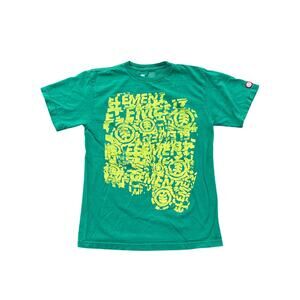 Element youth xl green yellow logo glitch graphic tee shirt skater punk